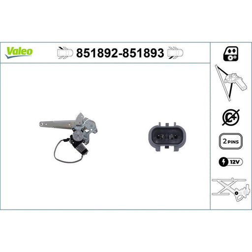 Valeo Electric Window Regulator Lifter Right Rear 851893