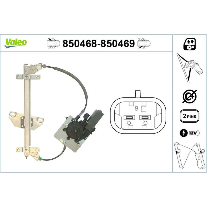 Valeo Electric Window Regulator Lifter Right Rear 850469