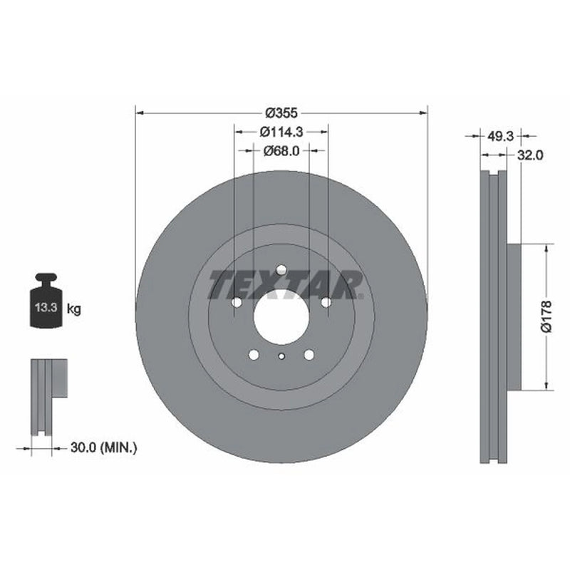 Textar 2 x Vented Front Brake Discs 92199105-x2
