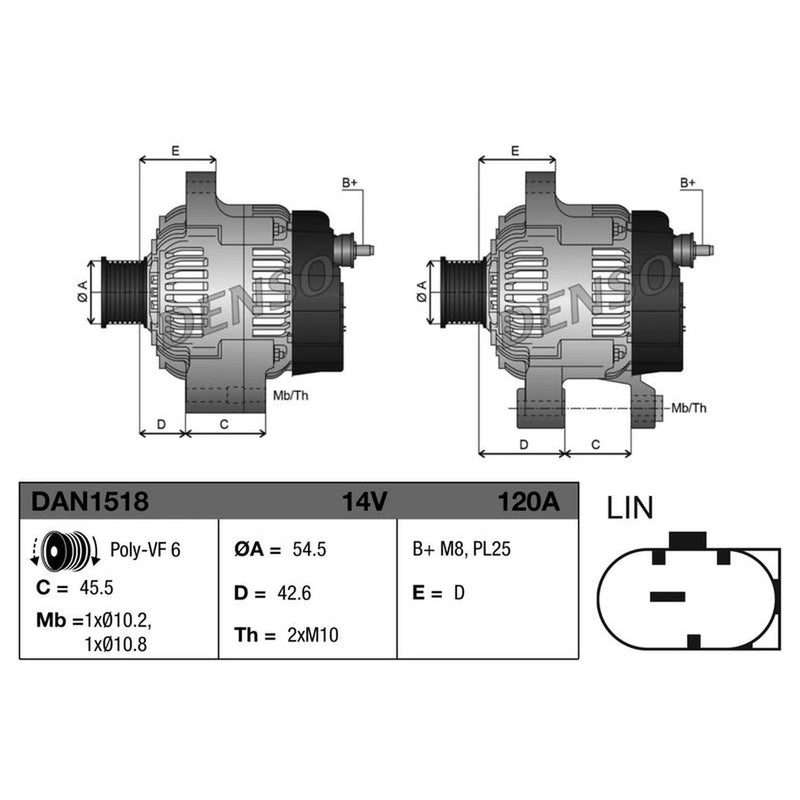 Denso Car Alternator 12V DAN1518