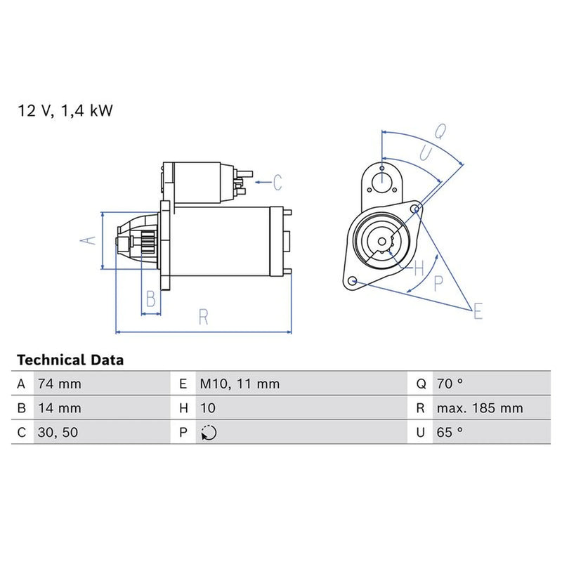 Bosch Starter Motor 12V 1.4kW Teeth 0 986 027 620
