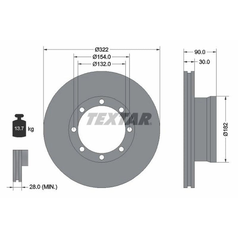 Textar 2 x Internally Vented Front Brake Discs 93058800-x2