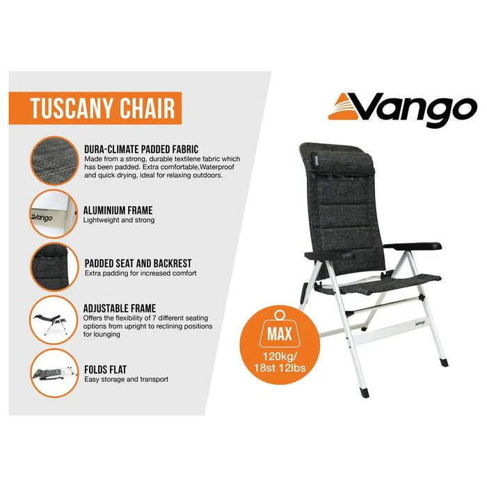 Vango Tuscany Recliner Camping Chair Tall Heather Grey - Vango - Van Life Living