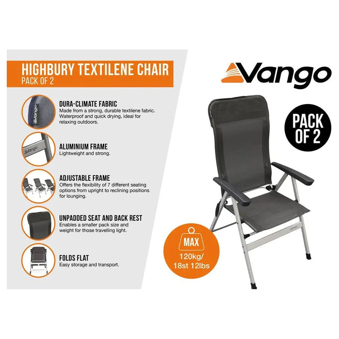 Vango Highbury Textilene Chair (Two Chair Pack) Tall Denim Drift - Vango - Van Life Living