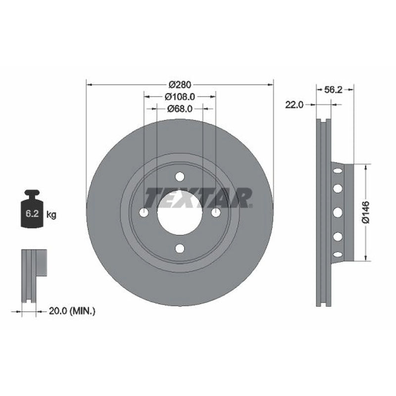 Textar 2 x Front Brake Discs 92060600-x2