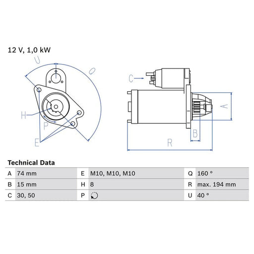 Bosch Starter Motor 12V 1kW 8 Teeth 0 986 023 920