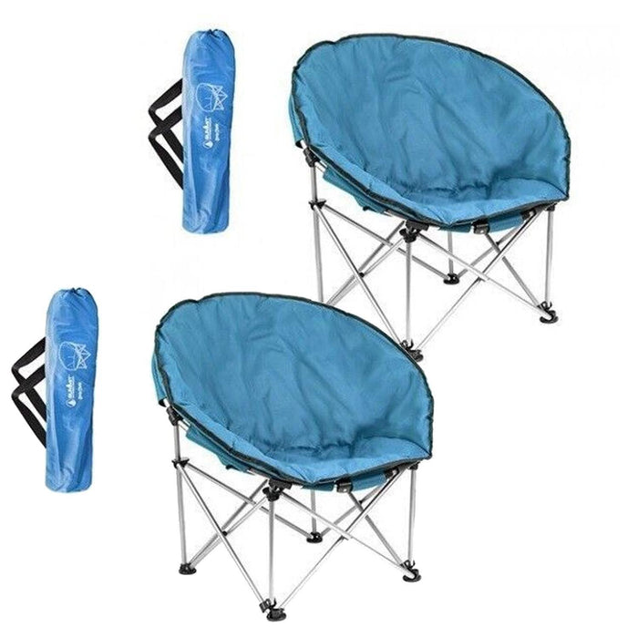 Blue Adult Bucket Camping Chair Padded High Back Folding Orca Moon Chair & Bag x2 - Summit - Van Life Living