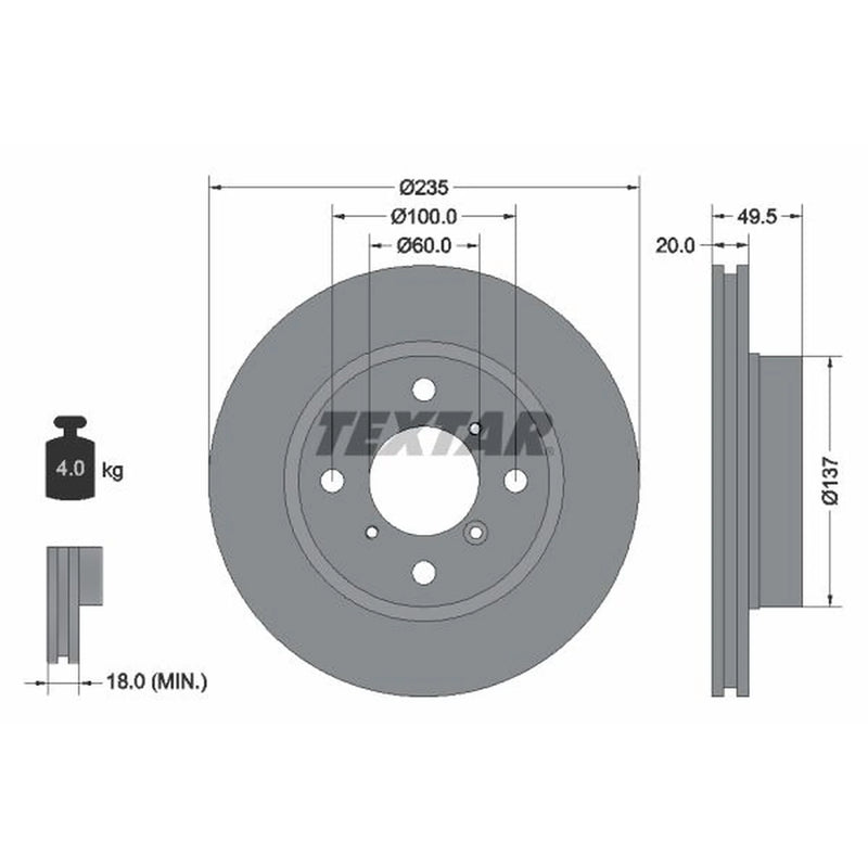 Textar 2 x Internally Vented Brake Discs 92093200