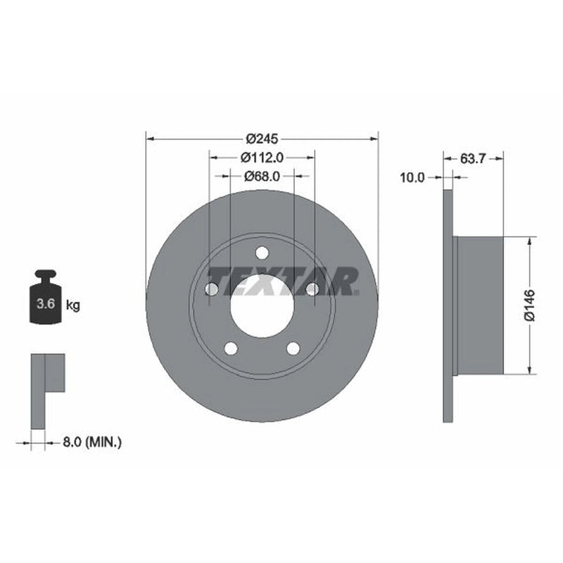 Textar 2 x Solid Rear Brake Discs 92057503-x2