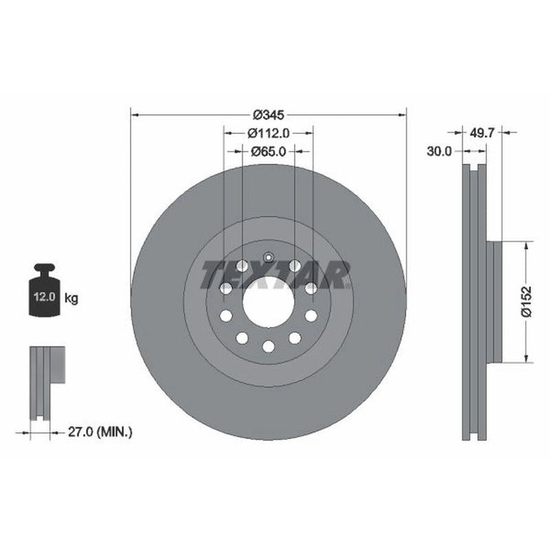 Textar 2 x Vented Front Brake Discs 92120605-x2