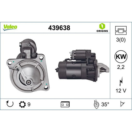 Valeo Starter Motor 12V 2.2kW 9 Teeth 439638