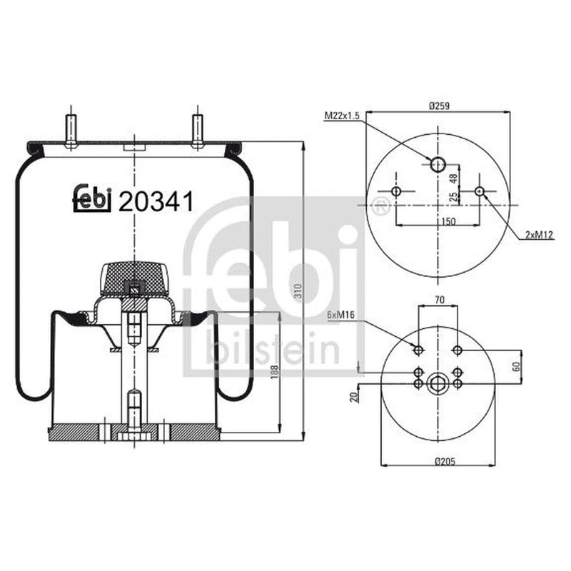 Febi Air Suspension Bellow 200mm 20341