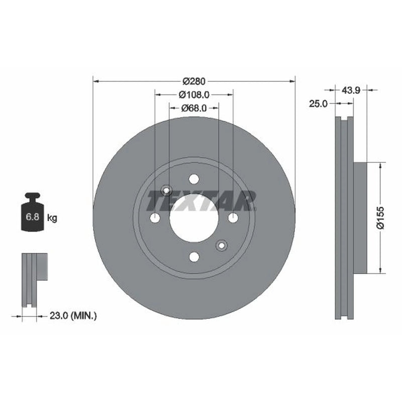 Textar 2 x Vented Front Brake Discs 92053800