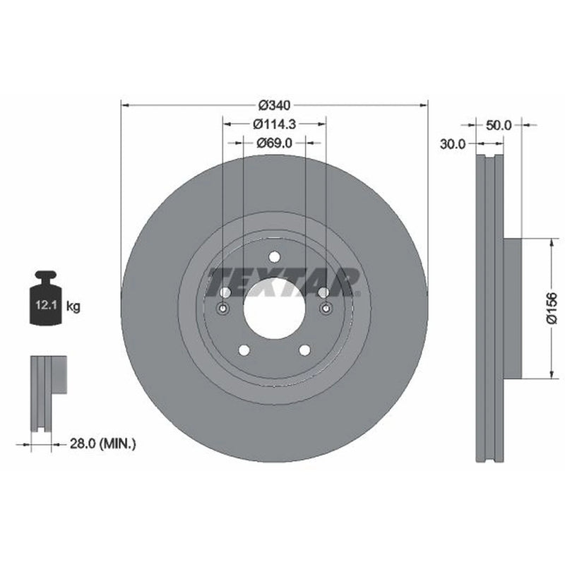 Textar 2 x Internally Vented Brake Discs 92333403 OE 51712C5700