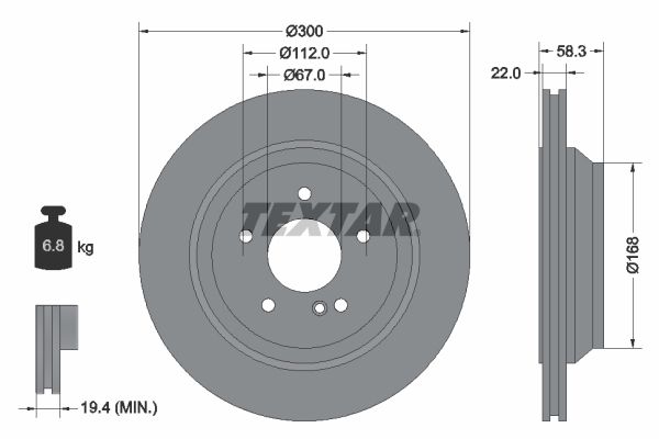 Textar 1 x Vented 300mm Brake Disc 92176303