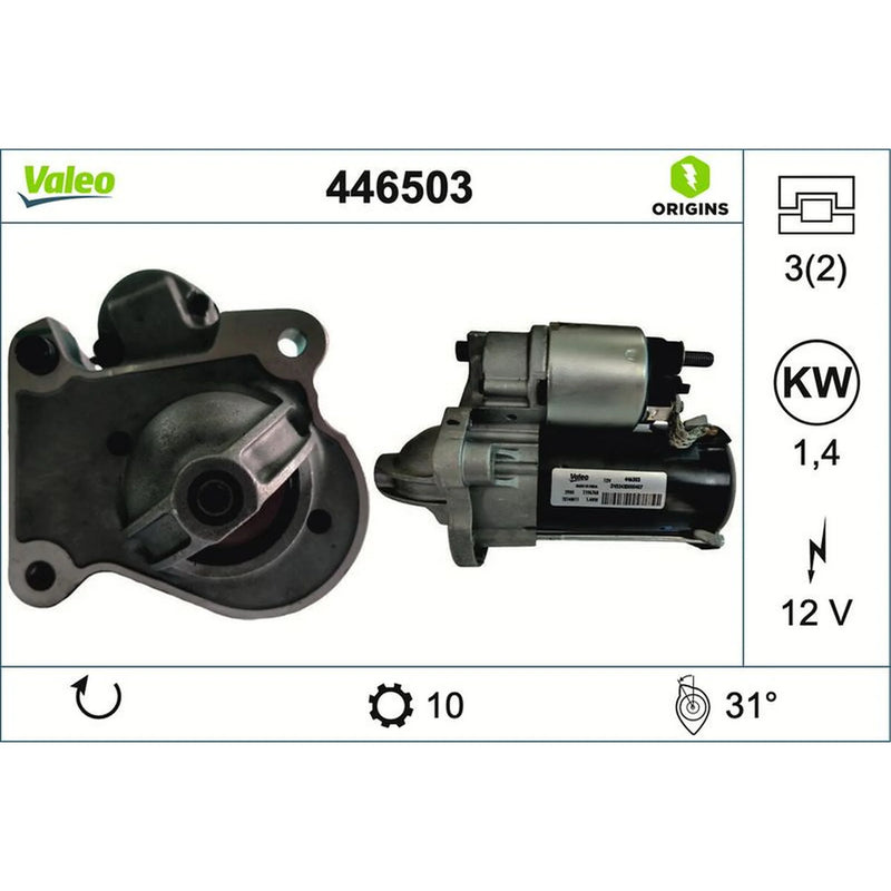 Valeo Starter Motor 12V 1.4kW 10 Teeth 446503