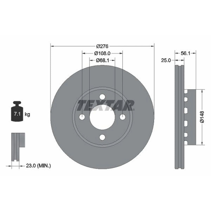 Textar 2 x Externally Vented Front Brake Discs 92060500-x2