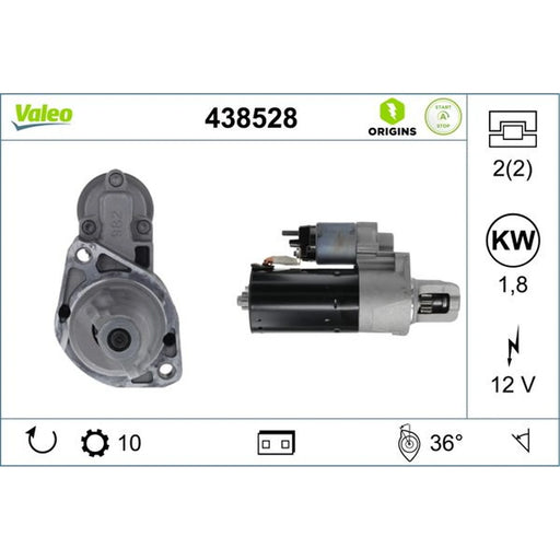 Valeo Starter Motor 12V 1.8kW 10 Teeth 438528