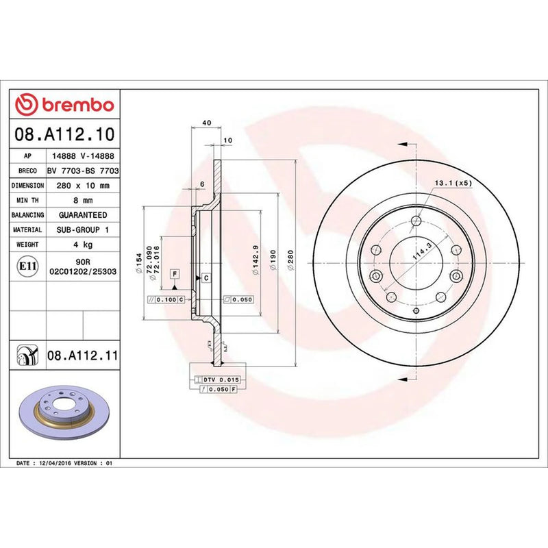 Brembo 2 x Solid Rear Brake Discs 08.A112.11-x2