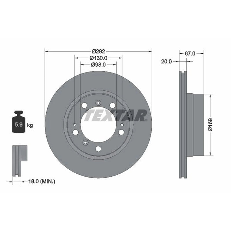 Textar 2 x Vented Rear Brake Discs 92088903