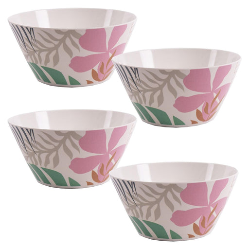 4 x Reusable Plastic Melamine Jungle Flowers Breakfast Salad Bowls for Camping Picnic - Summit - Van Life Living