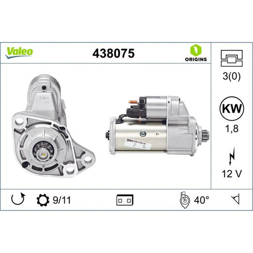 Valeo Starter Motor 12V 1.8kW Teeth 438075