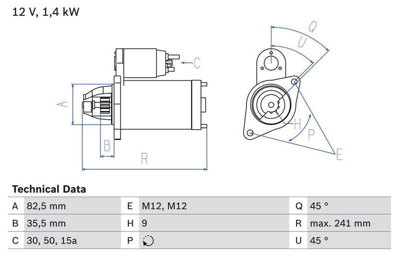 Bosch Starter Motor V kW Teeth 0986013600