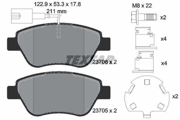 Textar Brake Pad Set Front 122.8mm x 53.3mm x 17.8mm 2370601