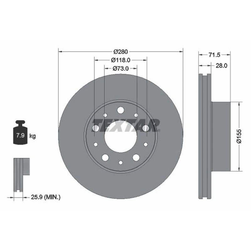 Textar 2 x Vented Front Brake Discs 92275003-x2