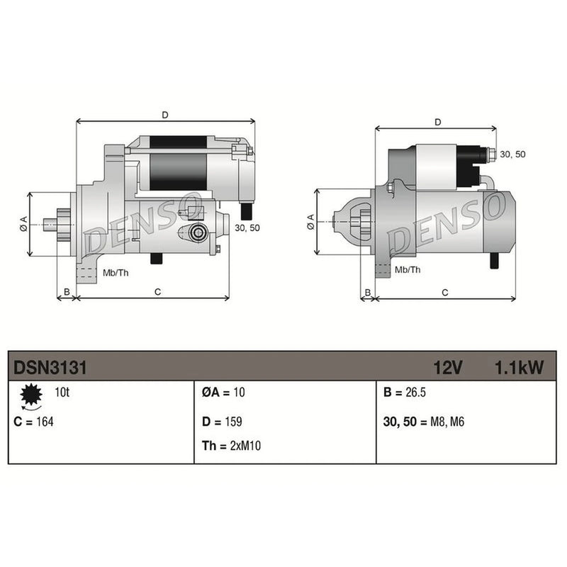 Denso Starter Motor 12V 1.1kW 10 Teeth DSN3131