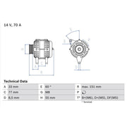 Bosch Car Alternator 12V 0 986 039 510