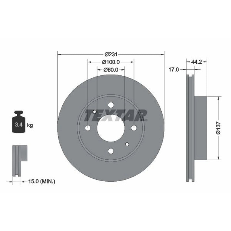 Textar 2 x Vented Front Brake Discs 92179103-x2