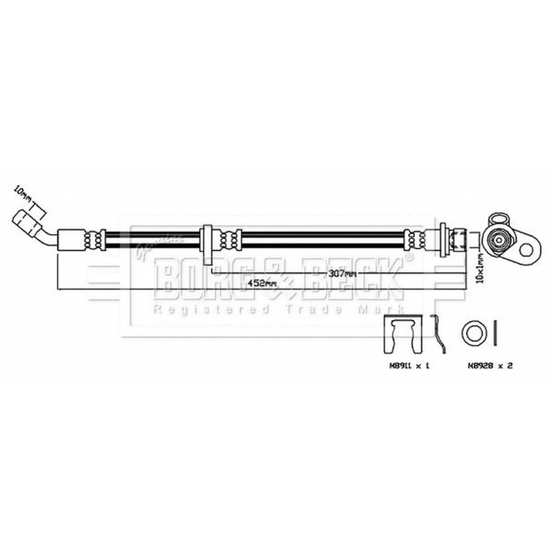 Borg & Beck Brake Hydraulic Hose Line Rear Right BBH7438