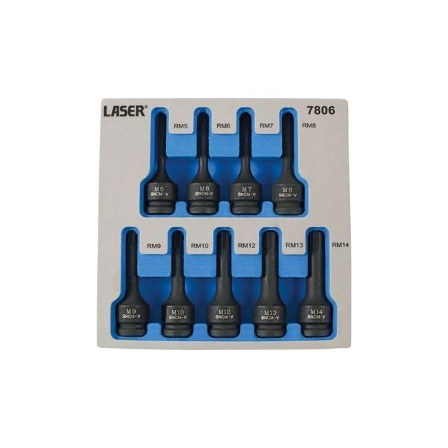 Laser Impact Ribe Socket Bit Set 1/2"D 9pc 7806 Laser  - Town Parts
