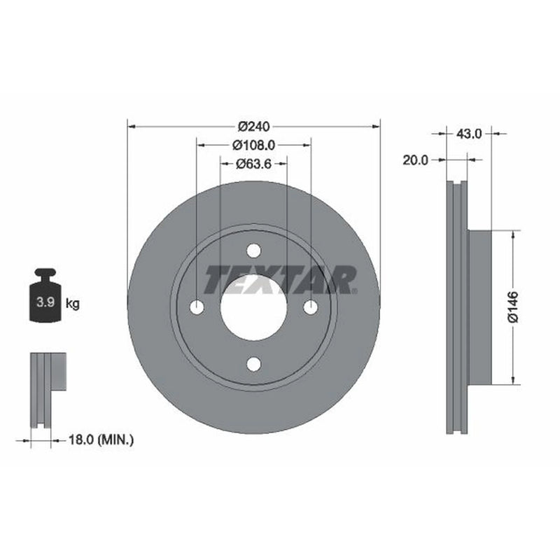 Textar 2 x Vented Front Brake Discs 92051003-x2