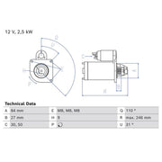 Bosch Starter Motor 12V 2.5kW Teeth 0 986 026 920
