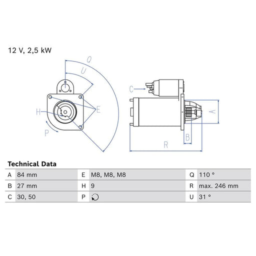 Bosch Starter Motor 12V 2.5kW Teeth 0 986 026 920