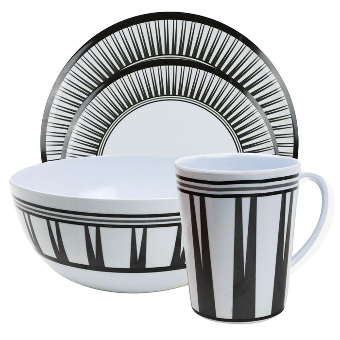 Camping Caravan Picnic Fishing Travel Melamine 16pc Dining Dinner Set - Stripe 7 - Leisurewize - Van Life Living