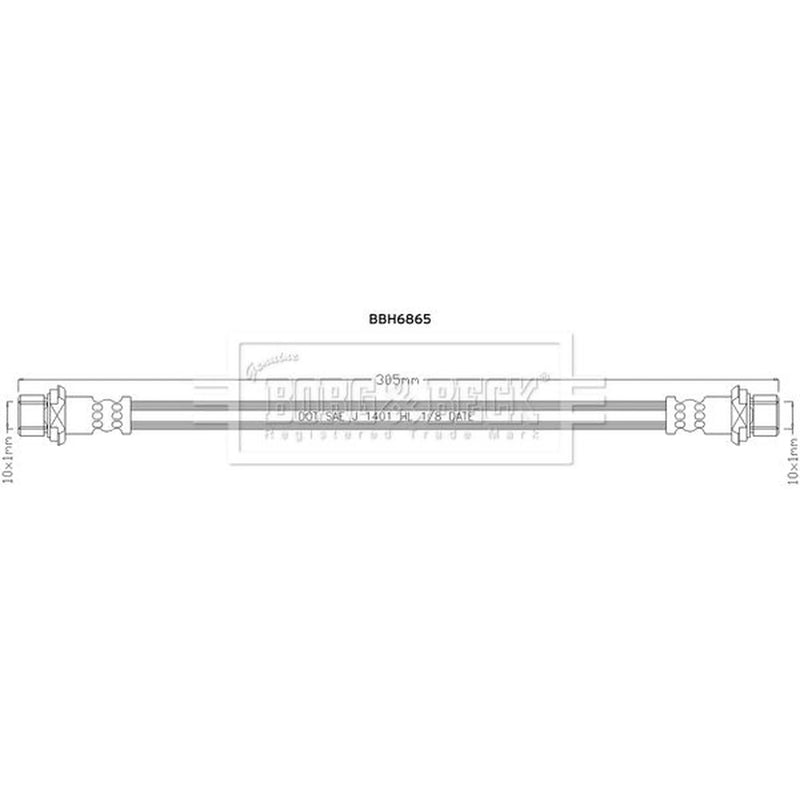 Borg & Beck Brake Hydraulic Hose Line Rear Right BBH6865