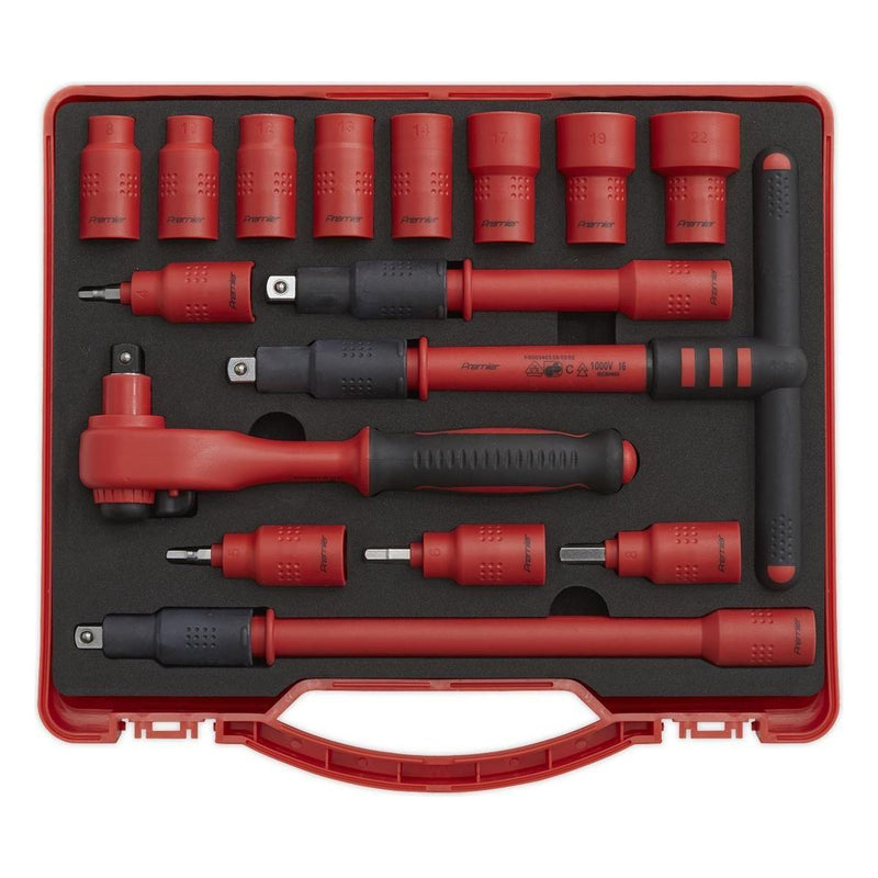 Sealey Insulated Socket Set 16pc 3/8"Sq Drive 6pt WallDrive VDE Approved AK7940 Sealey  - Town Parts