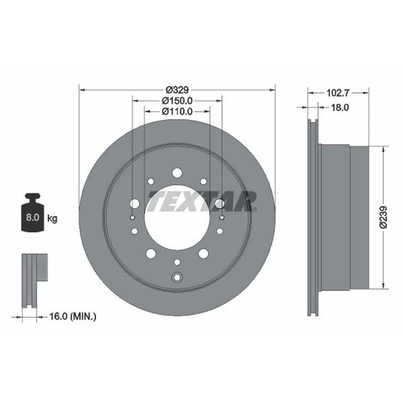 Textar 2 x Vented Rear Brake Discs 92172803-x2