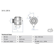 Bosch Car Alternator 12V 0 986 041 810