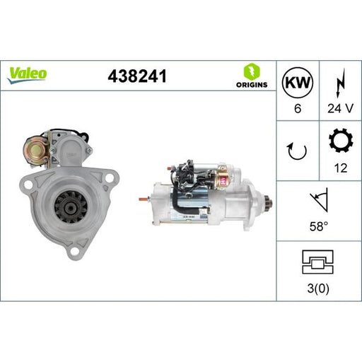 Valeo Starter Motor 24V 6kW 12 Teeth 438241