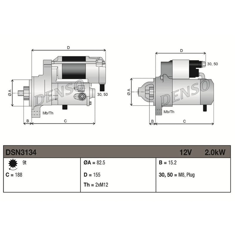 Denso Starter Motor 12V 2kW 9 Teeth fits Audi A4 B7 2004-2009 1.9 2.0