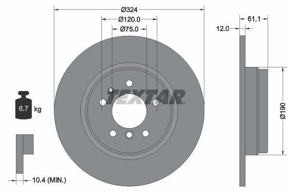 Textar 1 x Solid 324mm Brake Disc 92058400