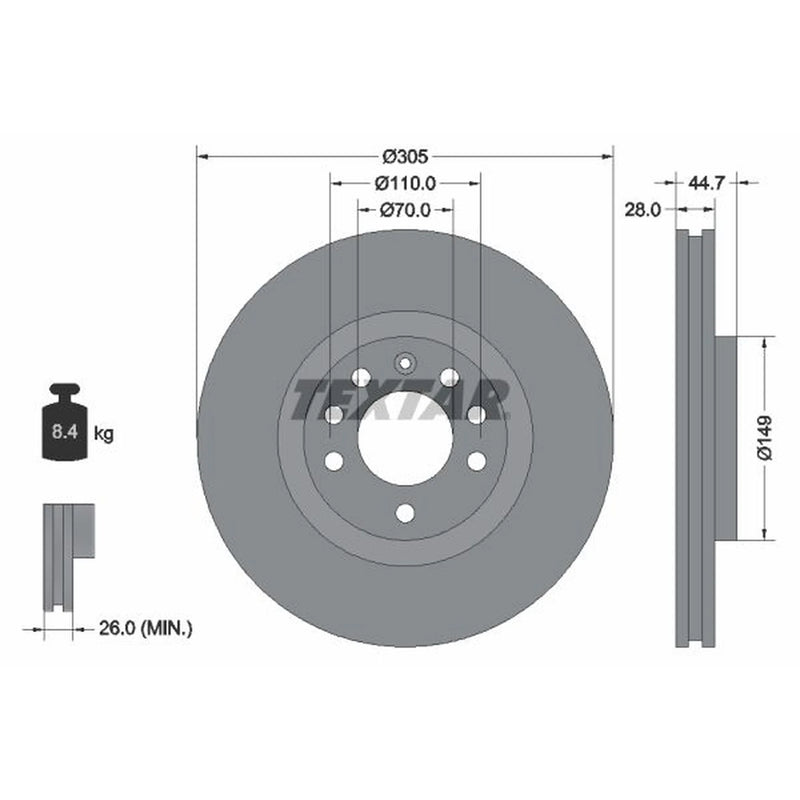 Textar 2 x Vented Front Brake Discs 92155403