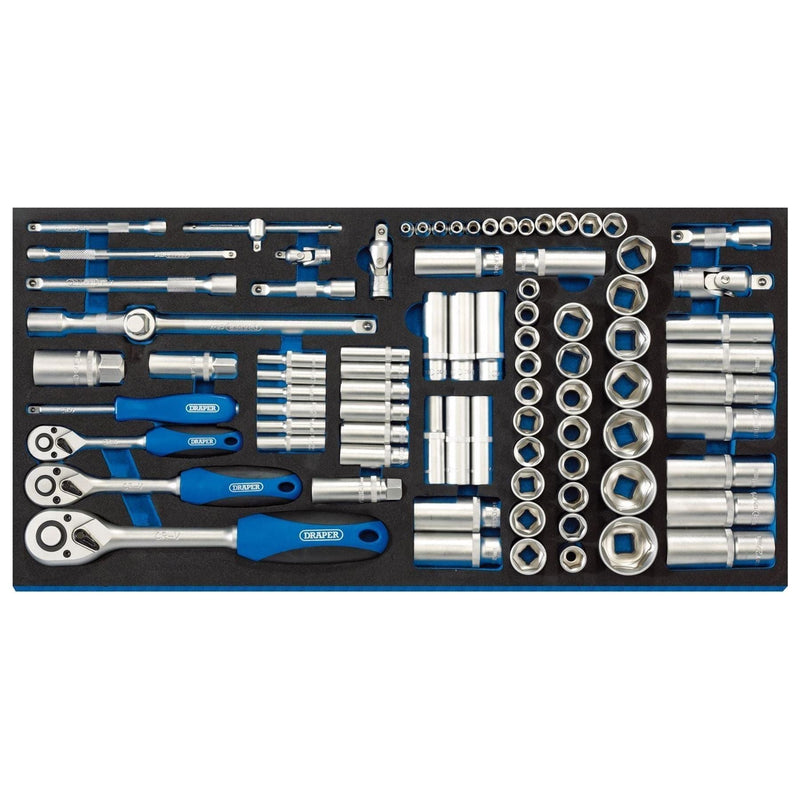 Draper Socket Set in Full Drawer EVA Insert Tray, 1/4", 3/8", and 1/2" (84 Piece Draper  - Town Parts