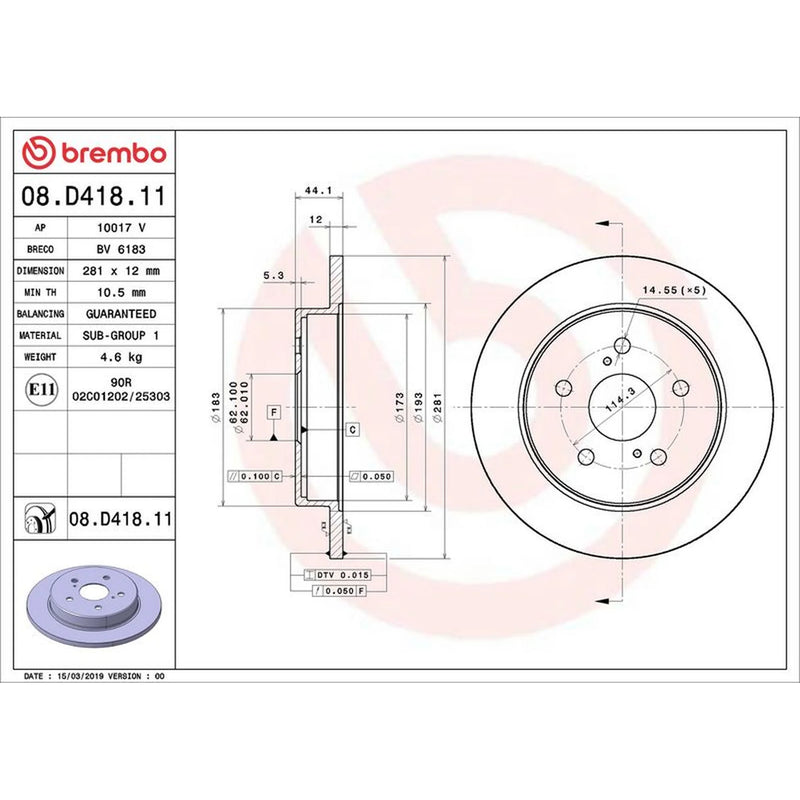 Brembo 2 x Solid Rear Brake Discs 08.D418.11-x2