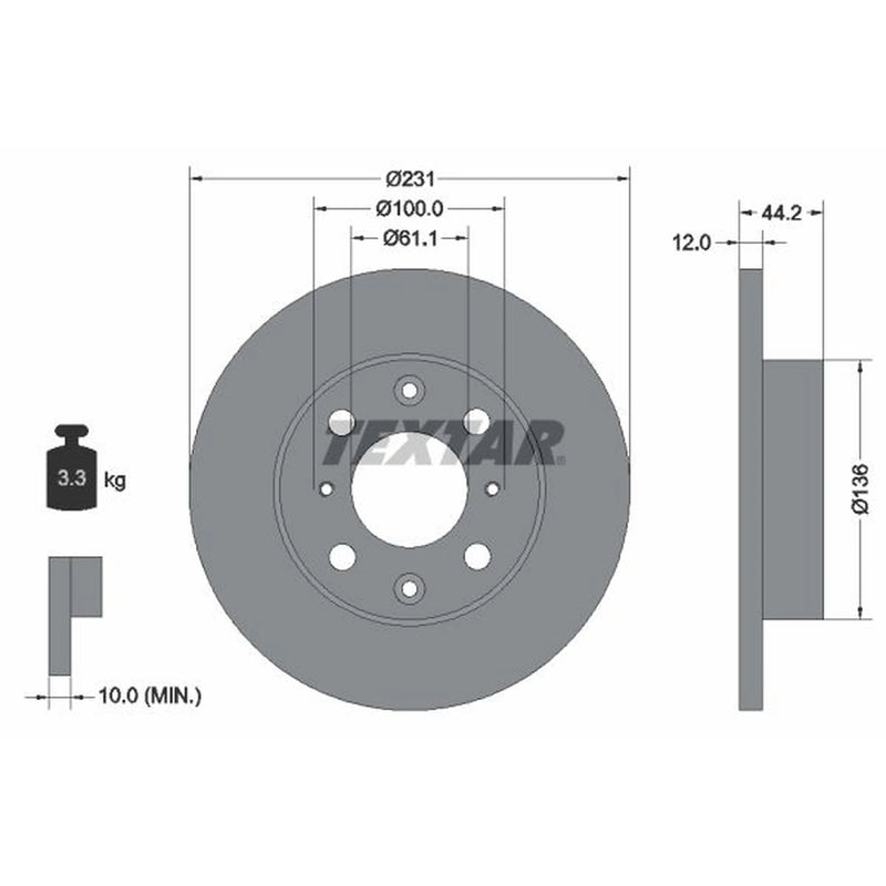 Textar 2 x Solid Brake Discs 92046300