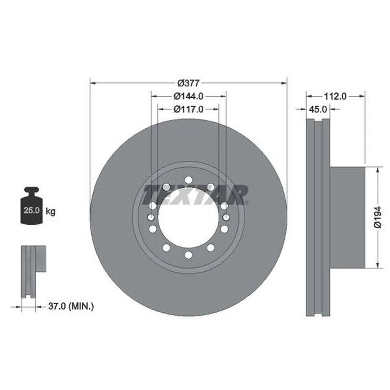 Textar 2 x Internally Vented Front Brake Discs 93187600-x2